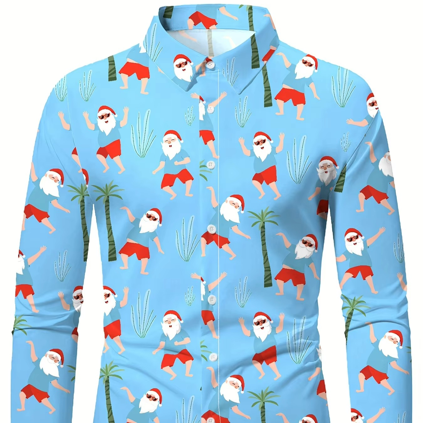 Mens Fun Holiday Dress Shirt with Santa Print