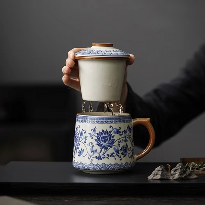 Colorful Floral Ceramic Tea Cup with Lid