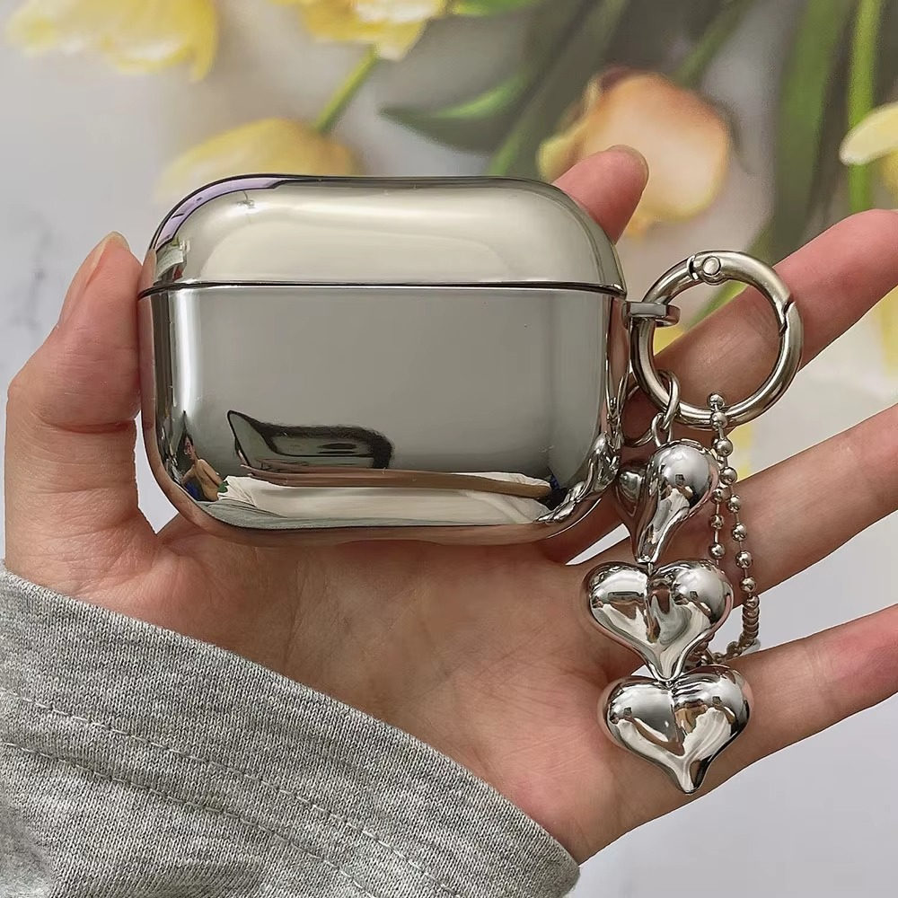 Shiny Silver AirPods Cover with Mirror Finish Keychain