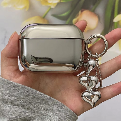 Shiny Silver AirPods Cover with Mirror Finish Keychain