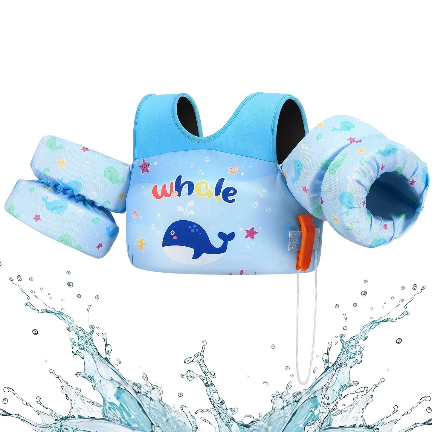 Childrens Swim Vest with Floaties and Safety Whistle