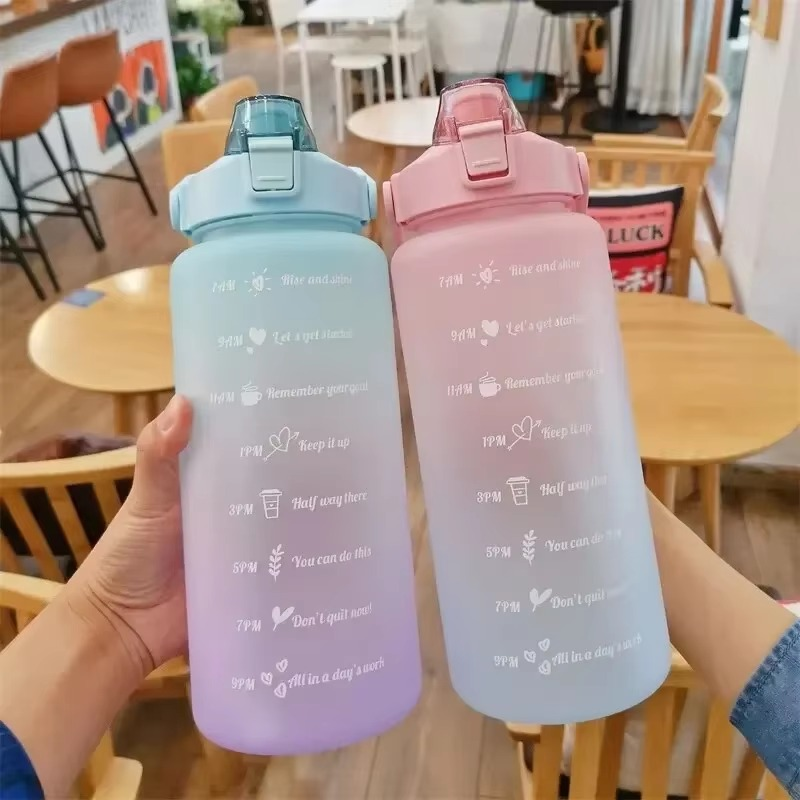Big 68oz Insulated Water Bottle with Lid and Measurement Markings
