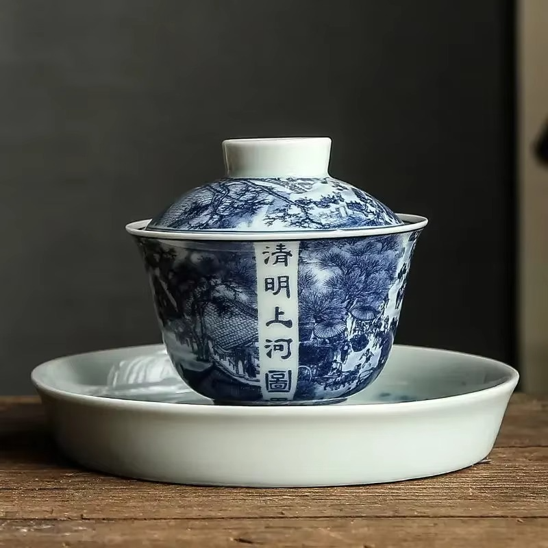 Traditional Asian Tea Set with Infuser and Decorative Cups