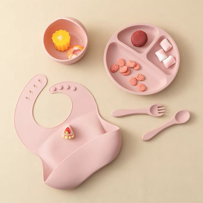 Soft Silicone Baby Feeding Set with Bowl and Utensils