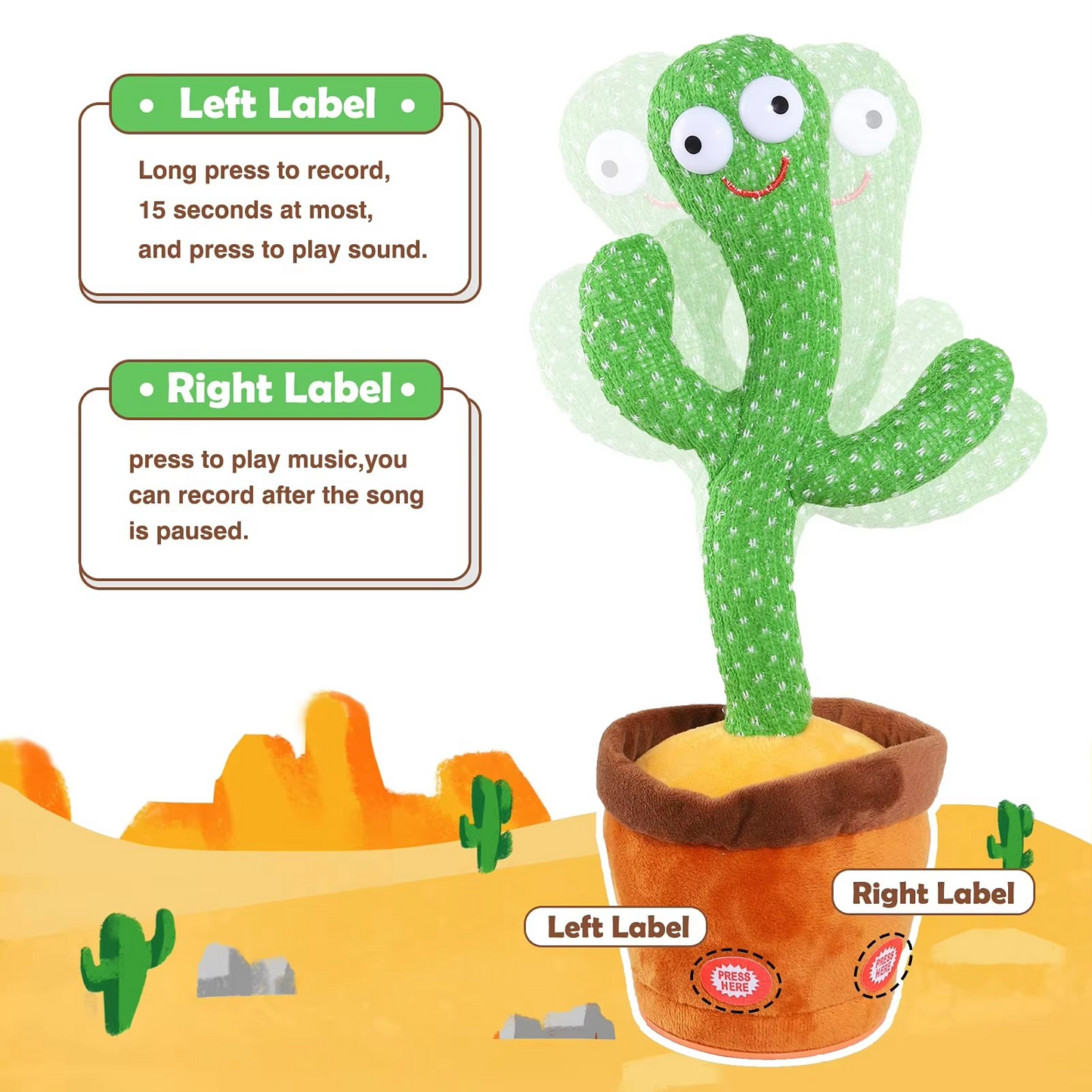 Fun Musical Cactus Soft Toy with 120 Fun Songs