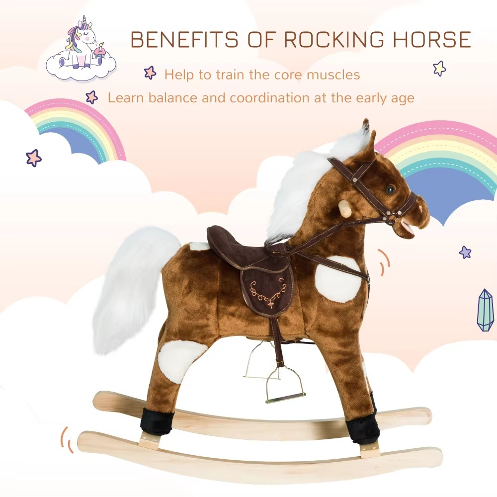 Soft Musical Rocking Horse for Children - Brown