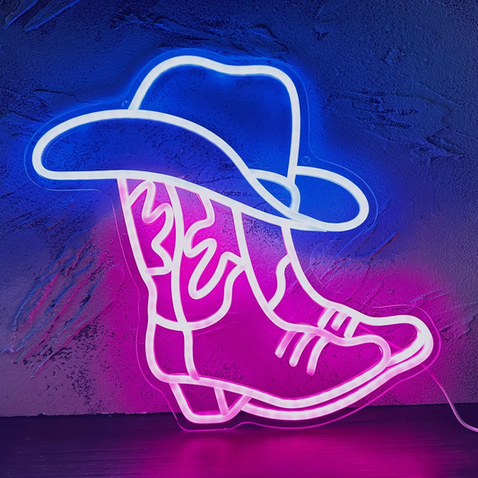 Colorful LED Western Boot Wall Sign - Hehif