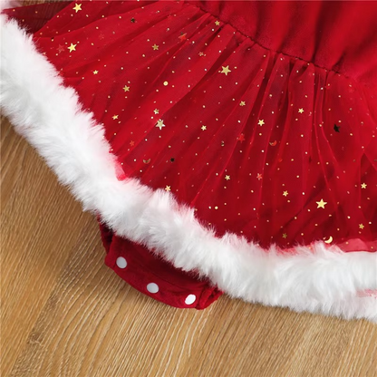 Cute Girls Holiday Dress Set, Soft Long Sleeve Romper with Ruffle Skirt