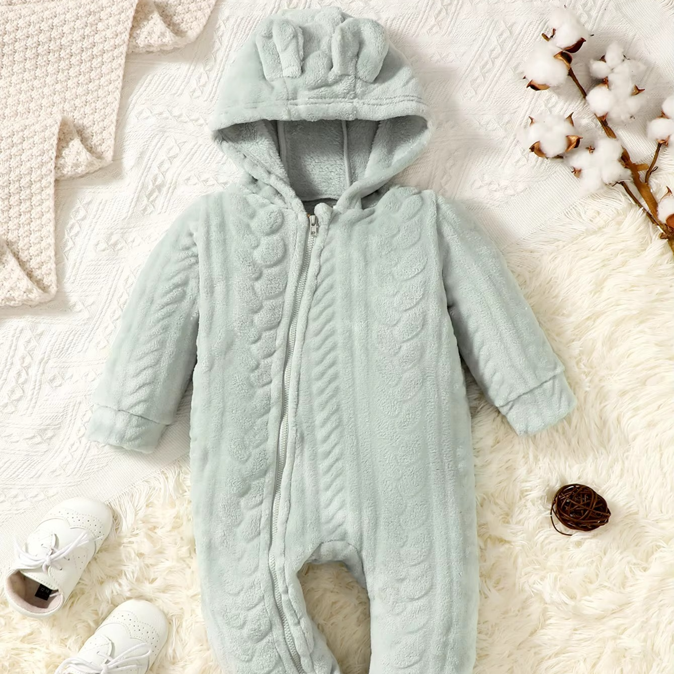 Soft Flannel Hooded Baby Romper for Boys and Girls