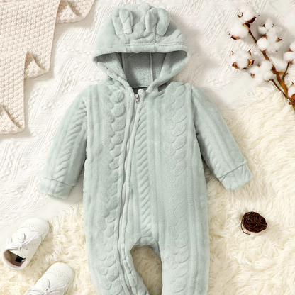 Soft Flannel Hooded Baby Romper for Boys and Girls