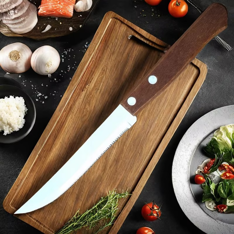 Sharp Stainless Steel Steak Knives with Wood Handles