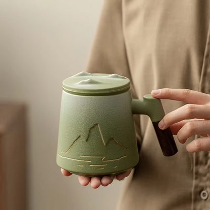 Big Ceramic Tea Mug with Strainer and Lid