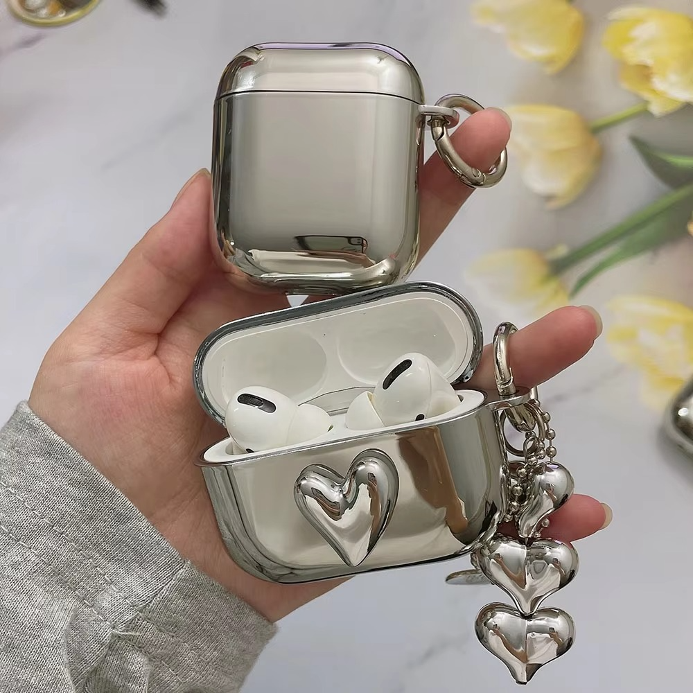 Shiny Silver AirPods Cover with Mirror Finish Keychain