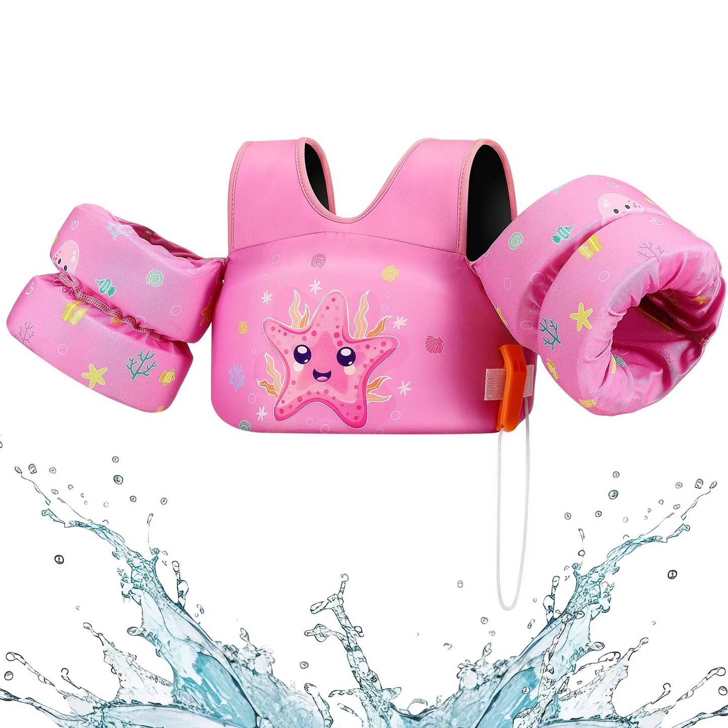 Childrens Swim Vest with Floaties and Safety Whistle