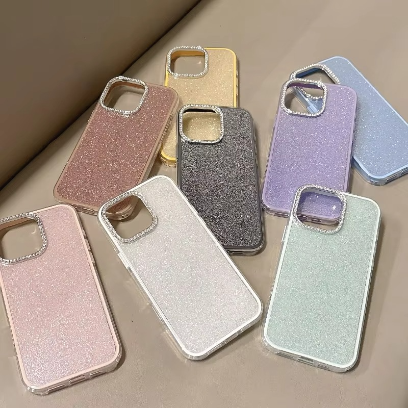 Sparkly Glitter Phone Case with Diamond Camera Cover