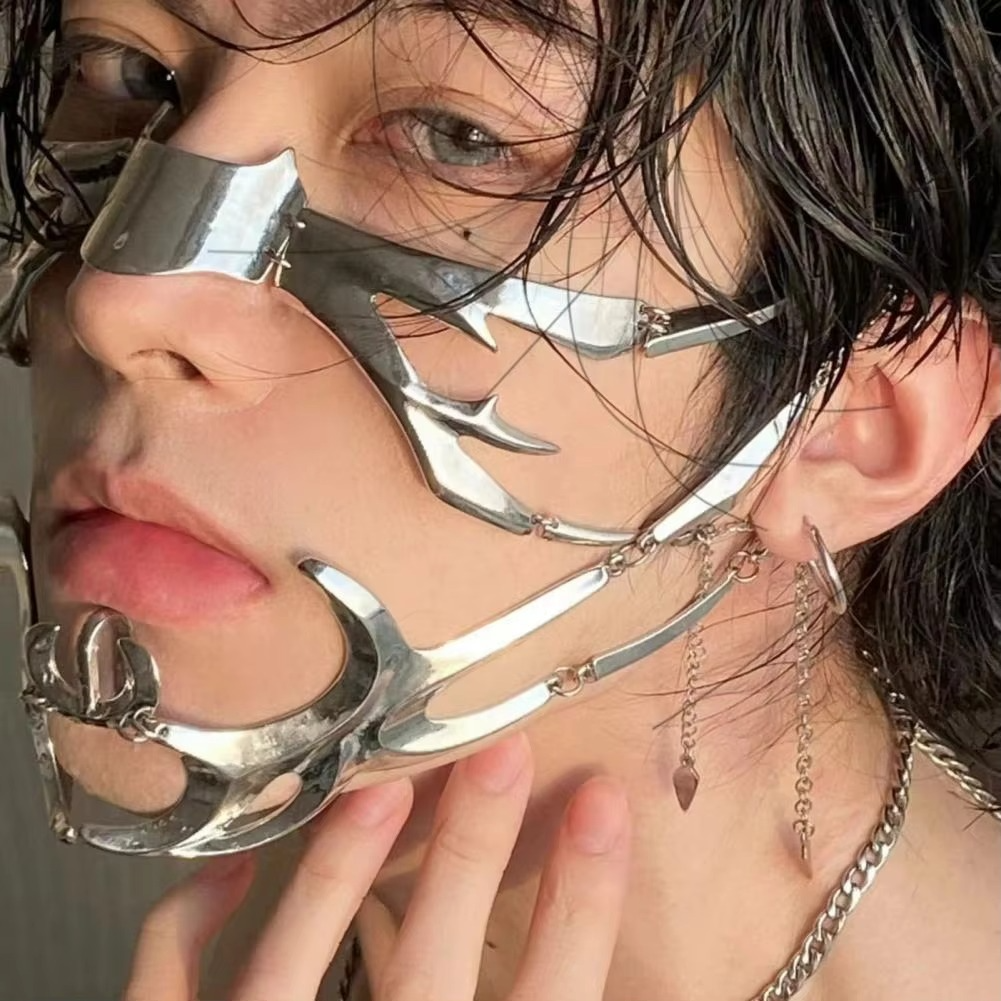 Edgy Silver Tone Gothic Mask Face Accessory