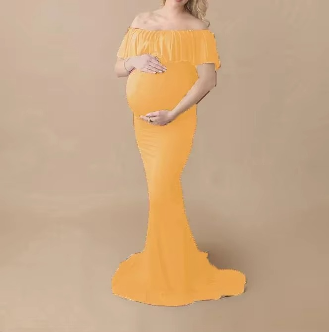 Beautiful Pregnancy Maxi Dress with Lace Trim - Hehif