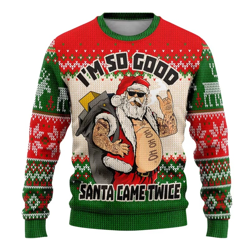 Humorous Xmas Tree Crew Neck Sweater for Men Women
