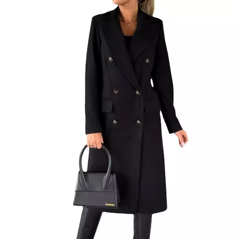 Classic Fit Women's Long Coat with Notch Collar