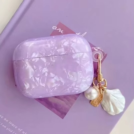 Pretty White Shell AirPods Case with Keychain