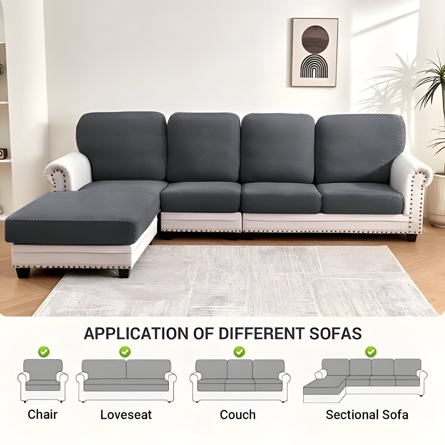 Stretchy Sofa Slipcover with Padded Cushion Protection