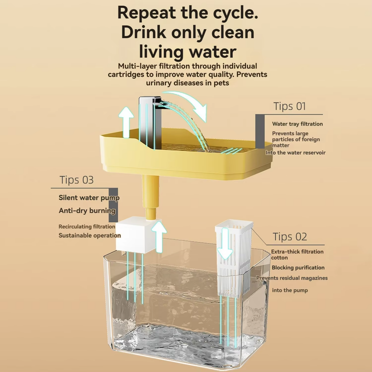 Easy Clean Pet Water Fountain with Filter and Pump
