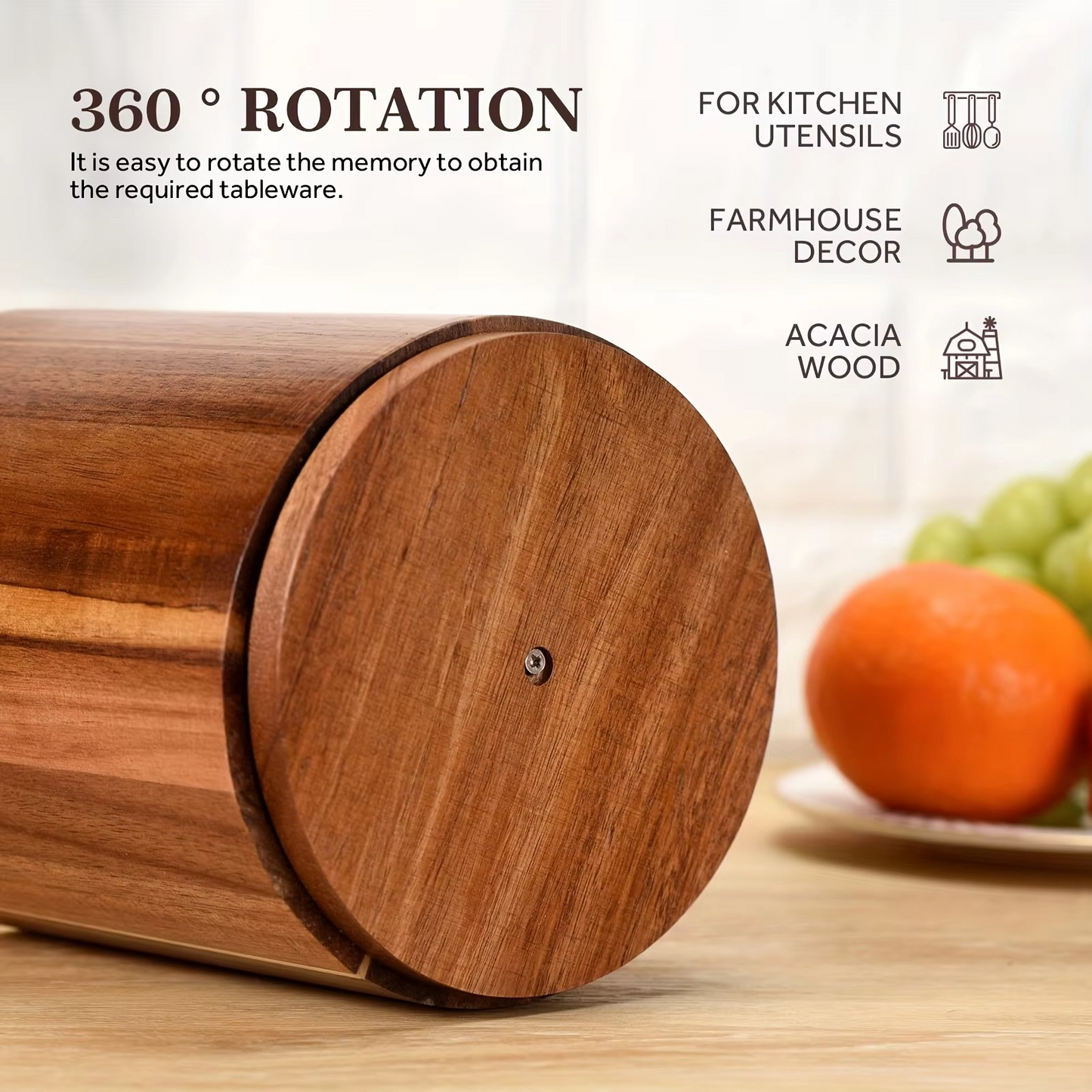 Big Wooden Spoon Organizer with Turntable Base