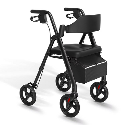 Compact Folding Walker with Seat and Large Wheels