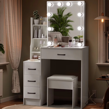 Luxury Wooden Dressing Table with Mirror and LED Lights
