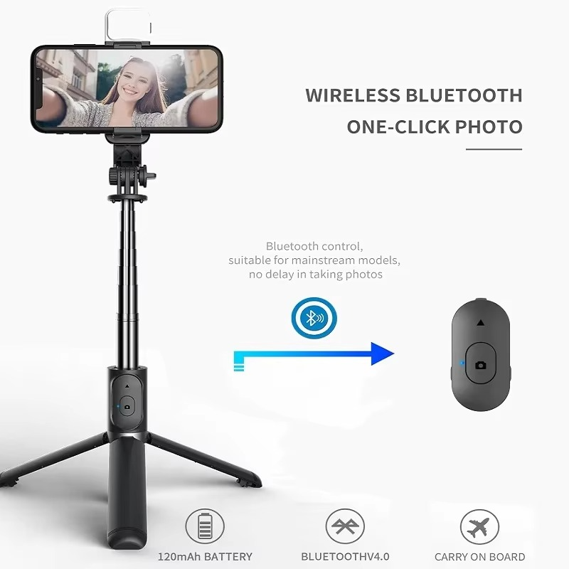 Wireless Selfie Stick with LED Light and Remote