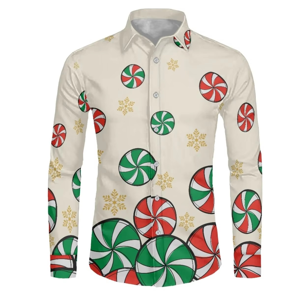 Mens Festive Holiday Long Sleeve Button Down Shirt