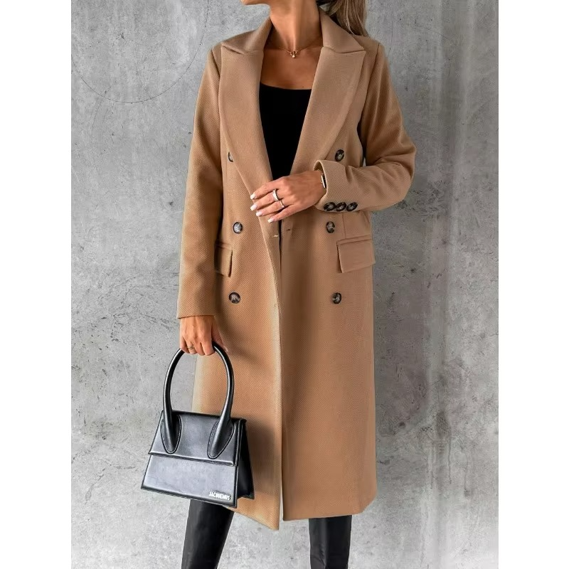 Classic Fit Women's Long Coat with Notch Collar - Hehif