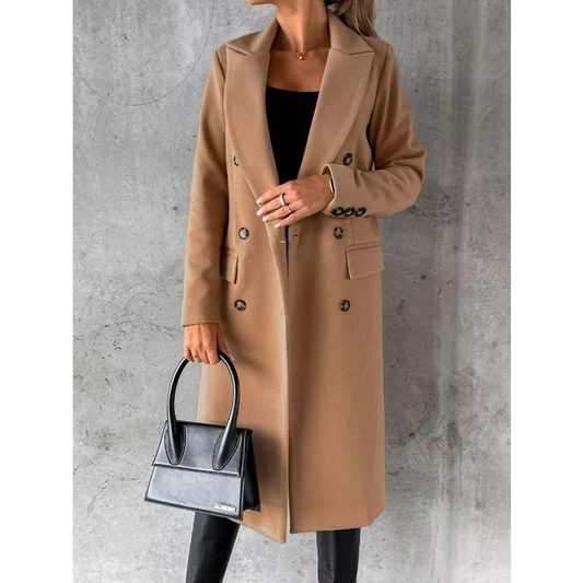 Classic Fit Women's Long Coat with Notch Collar - Hehif