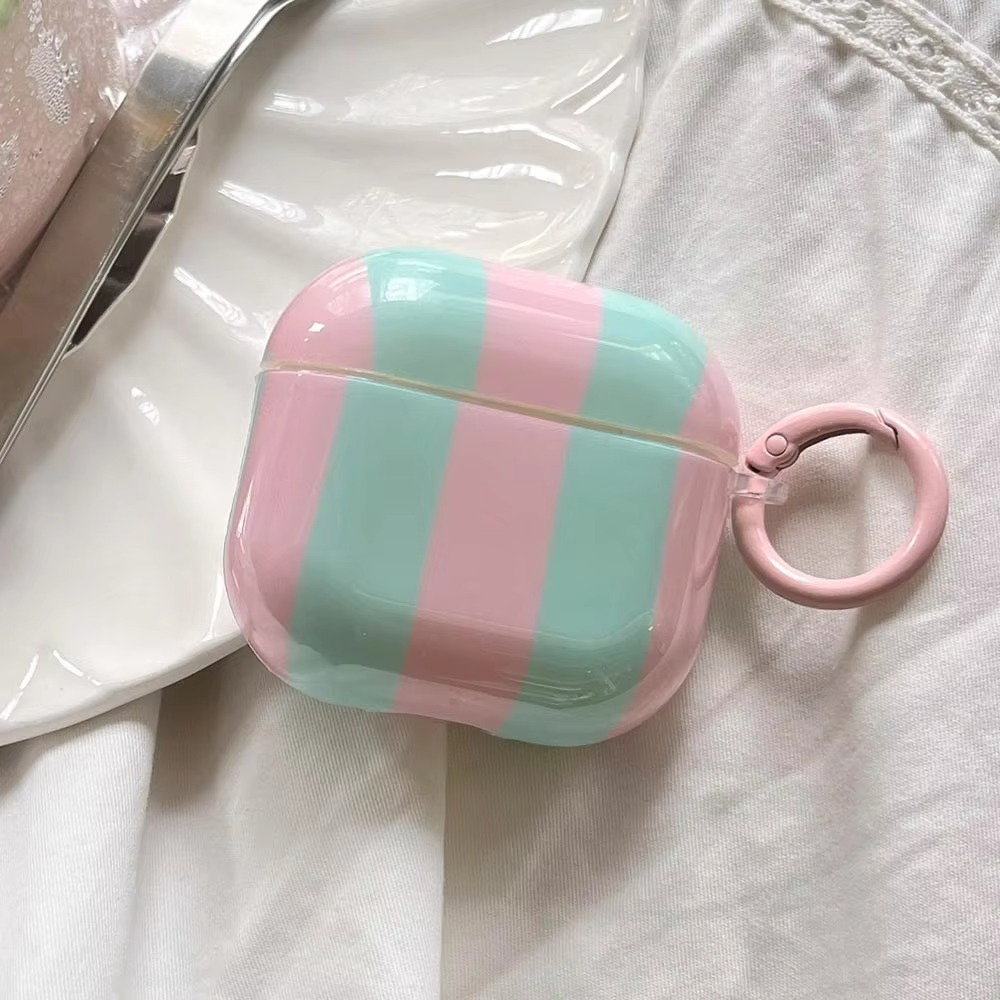 Colorful Striped AirPods Cover with Keychain