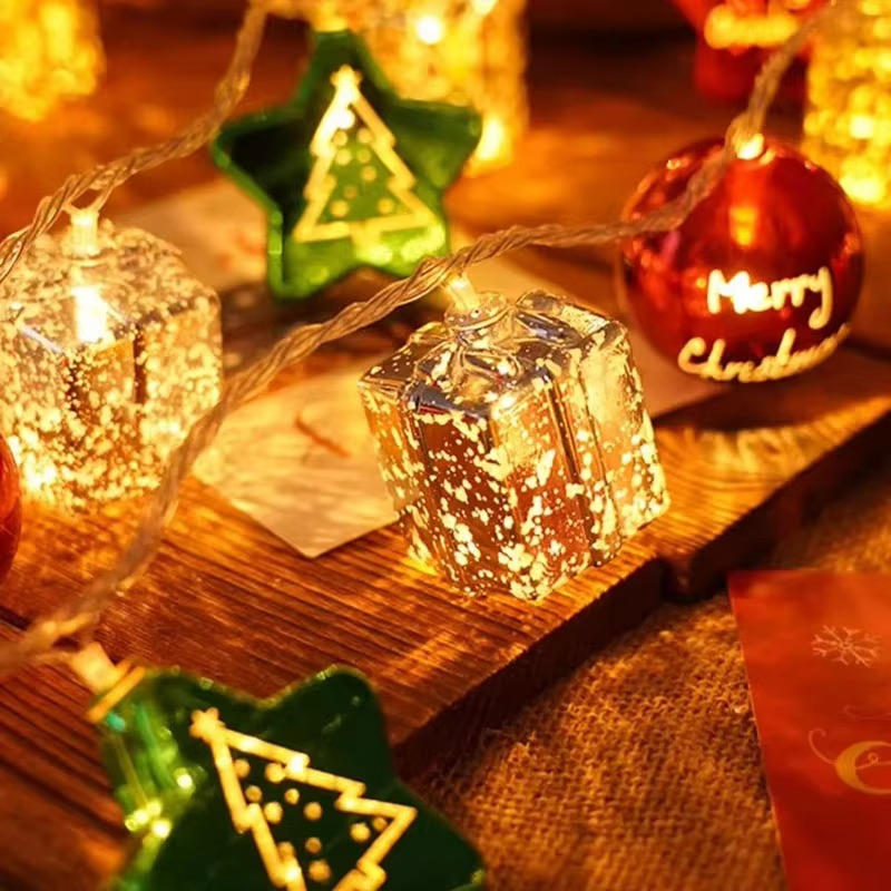 Colorful Holiday String Lights with Festive Decorations