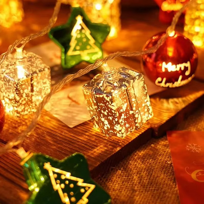 Colorful Holiday String Lights with Festive Decorations