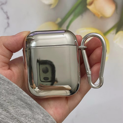 Shiny Silver AirPods Cover with Mirror Finish Keychain