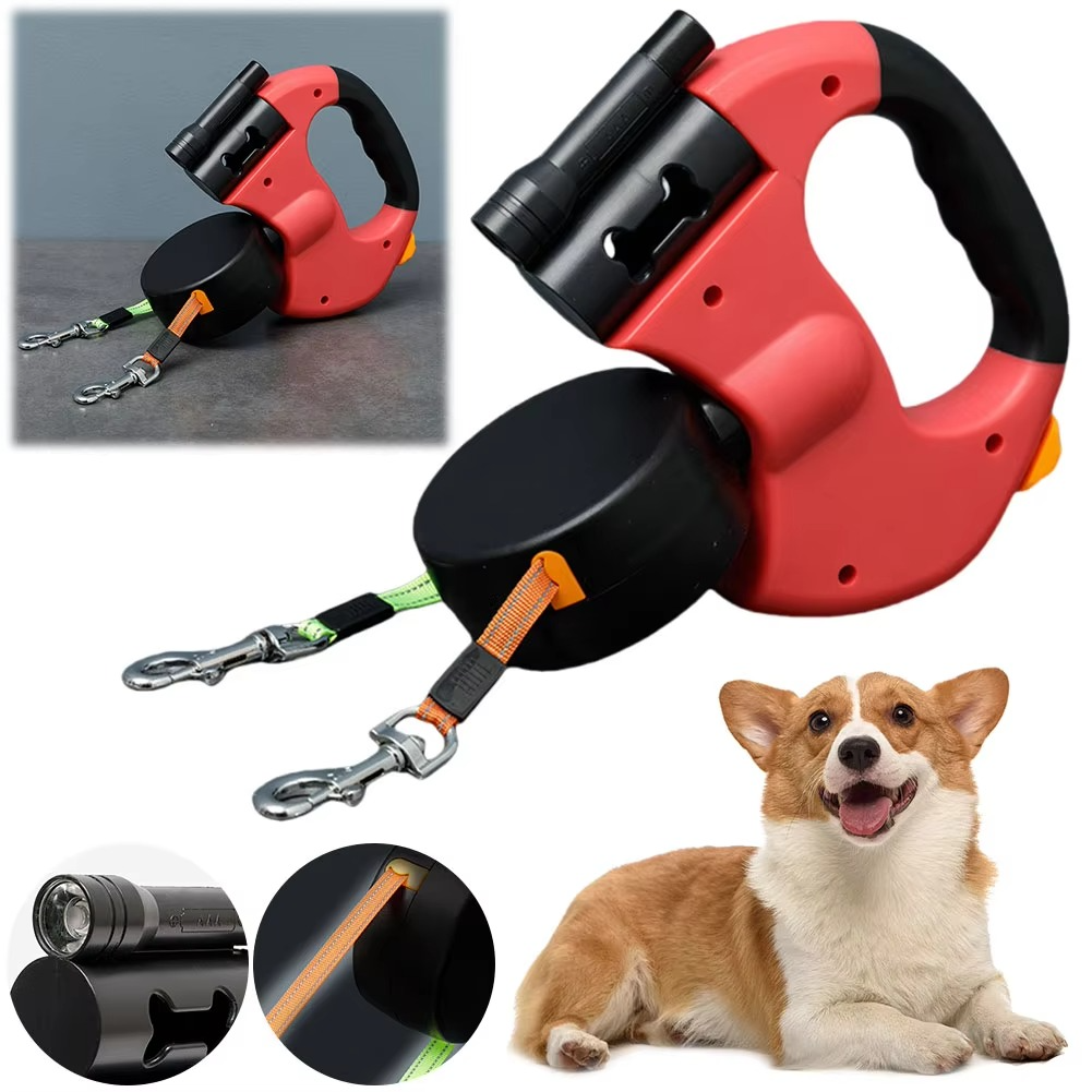 Comfortable Double Dog Leash with LED Night Light