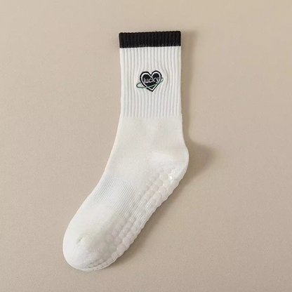 Comfortable Crew Striped Athletic Socks - Grip Sole, Moisture Wicking