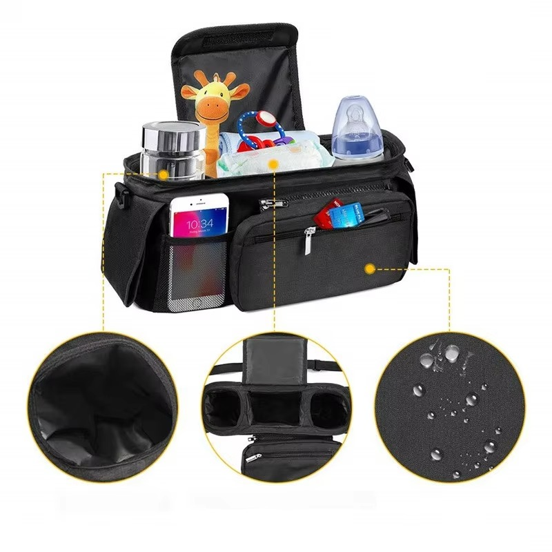 Spacious Baby Stroller Storage Bag with Pockets and Cups