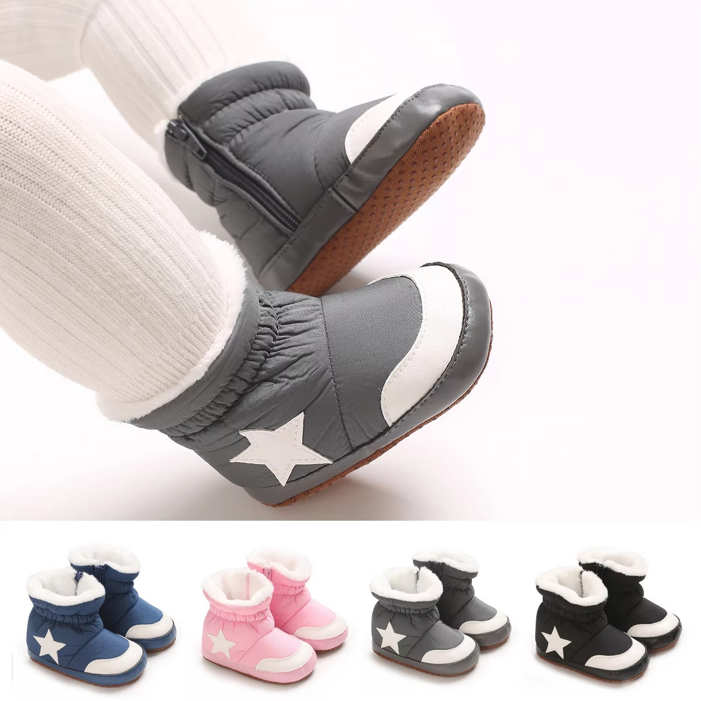Cute Kids Snow Boots with Hearts, Cozy Ankle Socks