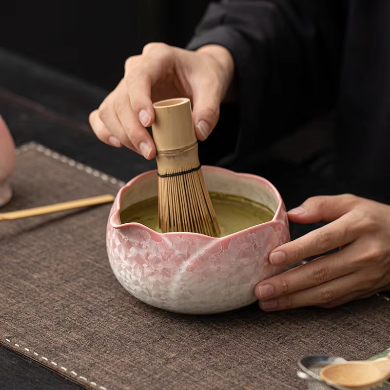 Luxury Matcha Whisk Set with Sparkling Floral Pattern