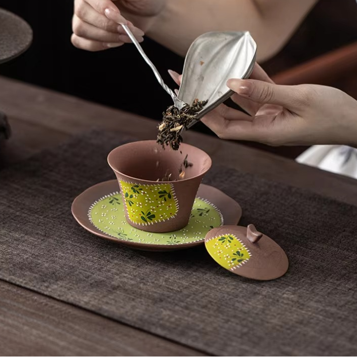 Colorful Floral Ceramic Gaiwan Tea Set