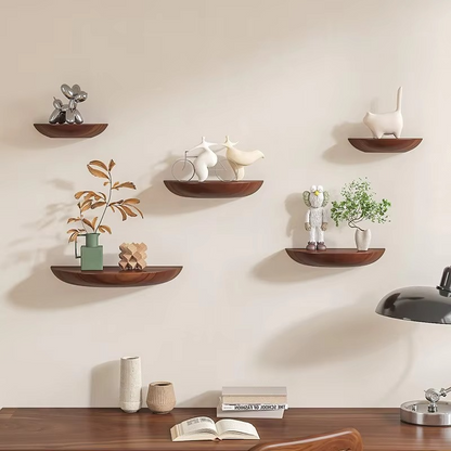 Curved Wood Wall Shelf - Sleek Floating Storage