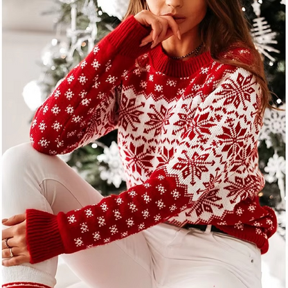 Warm Festive Snowflake Knit Sweater for Women
