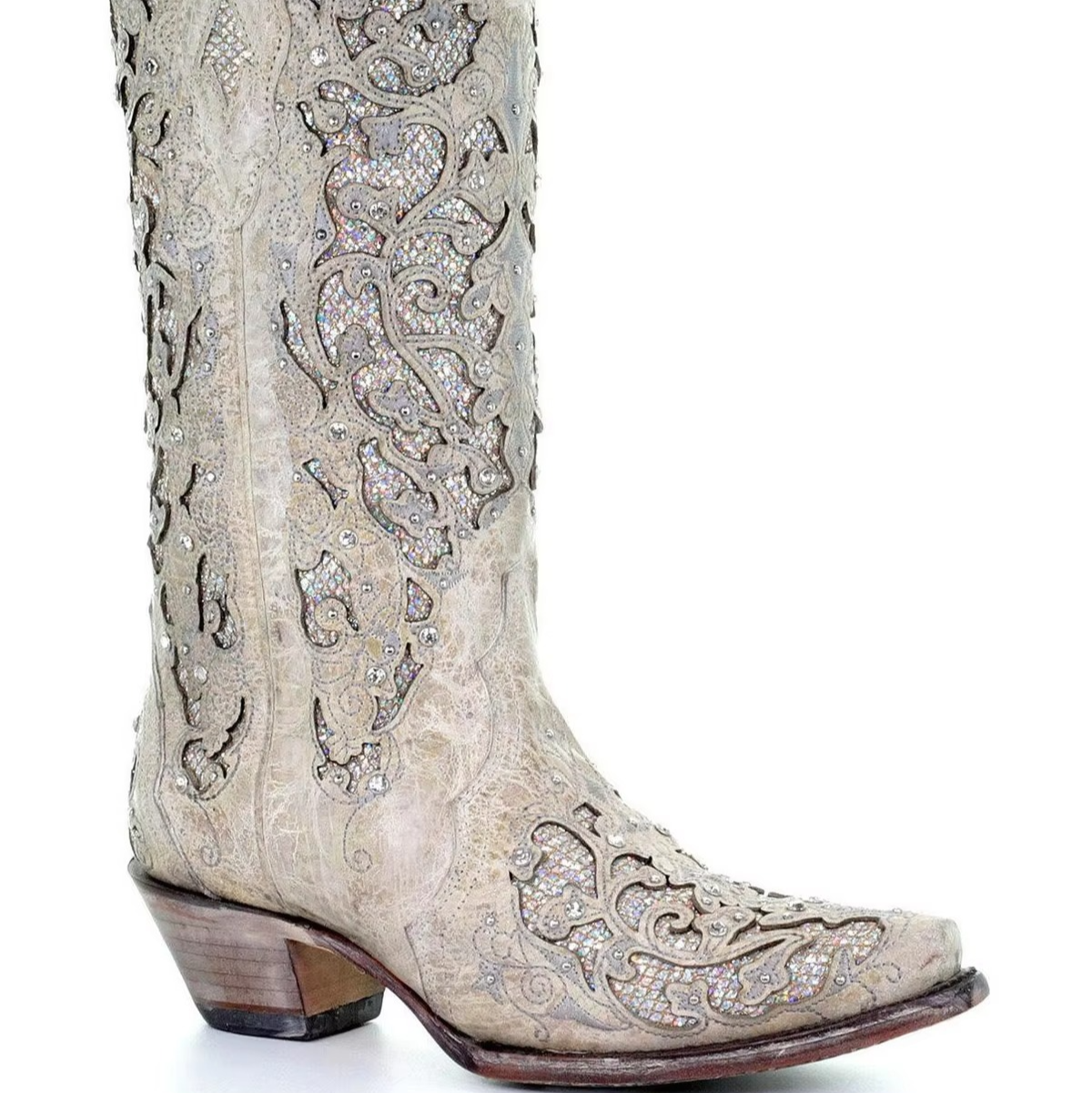 Glittery Vintage Pointy Toe Ankle Boots with Block Heel