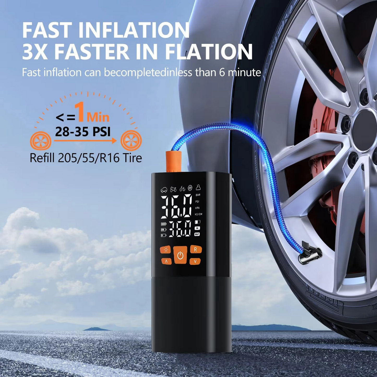 Compact Car Tire Air Pump, 180 PSI Rechargeable Compressor
