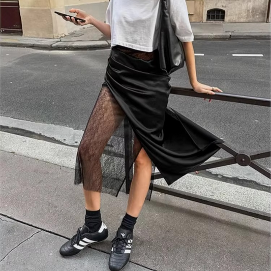 Elegant High Waist PU Leather Maxi Skirt for Women - Hehif