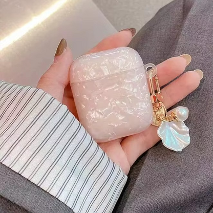 Pretty White Shell AirPods Case with Keychain