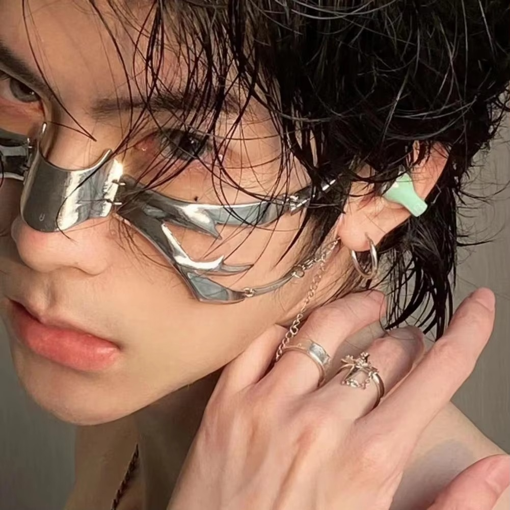 Edgy Silver Tone Gothic Mask Face Accessory